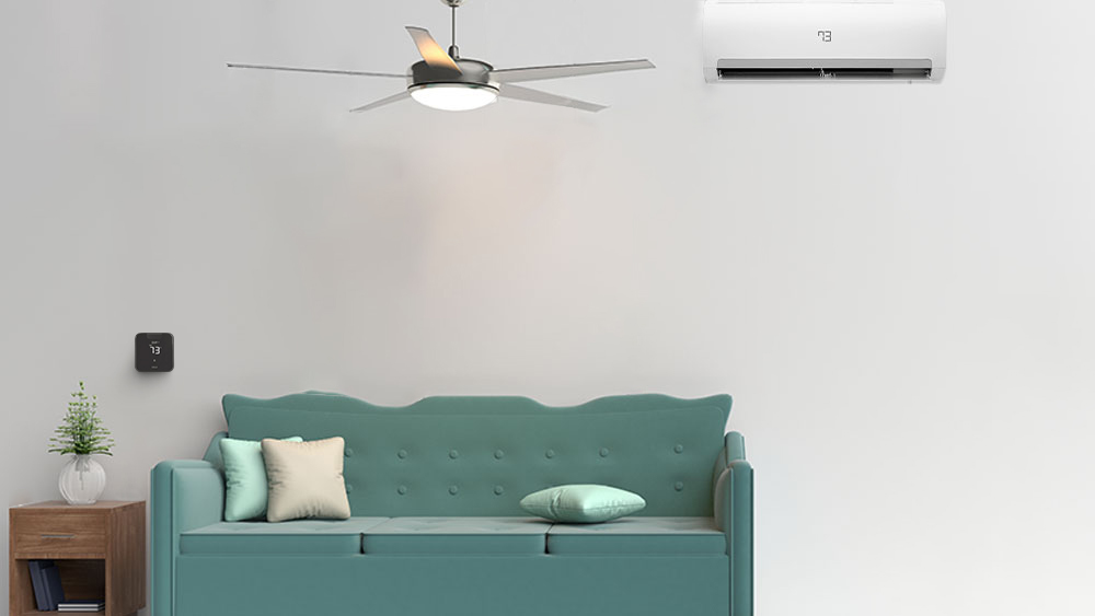 Breez max, mini-split thermostat installed in a living room
