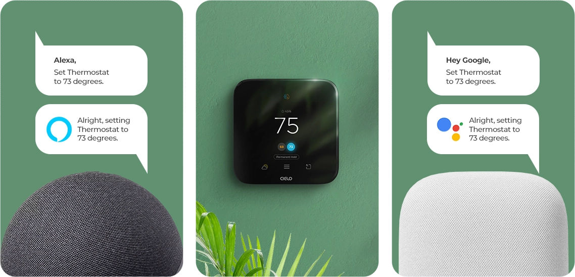 Voice commands for Alexa and Google to change AC temperature via Cielo Smart Thermostat