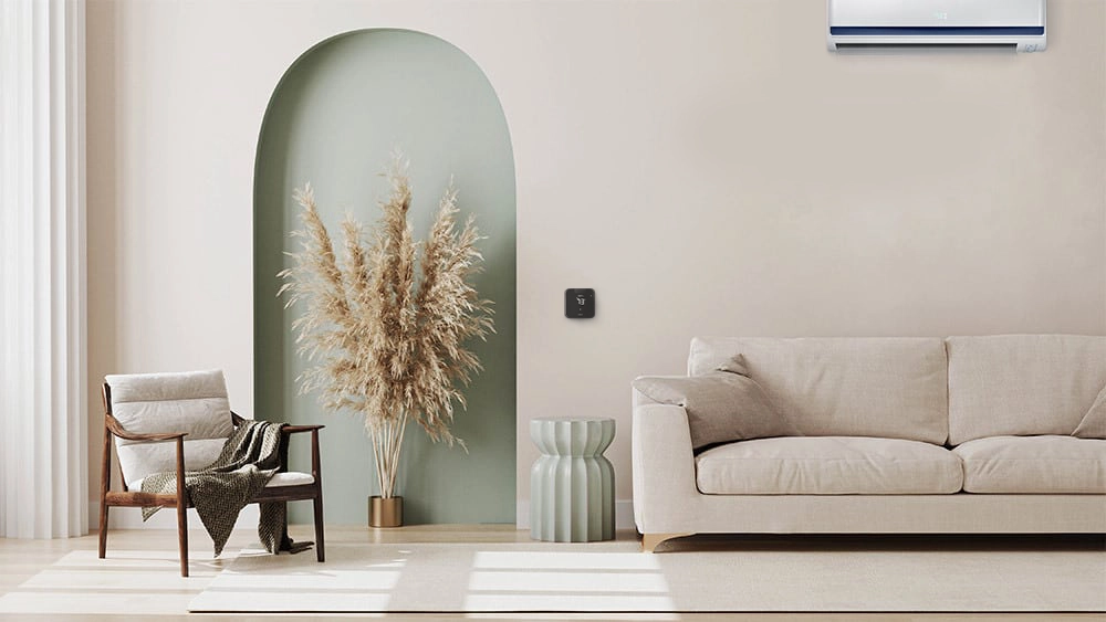 Cielo Breez Max - a mini-split thermostat installed in a living room