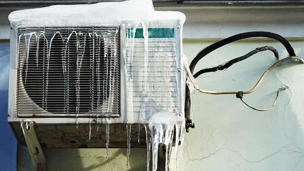 Frozen outdoor unit of an AC.