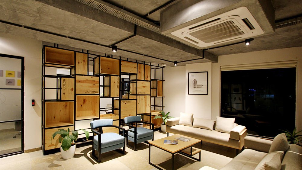 Forced air heating unit installed in a living room