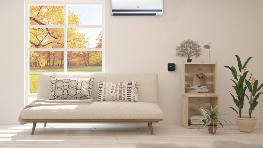 mini-split heat pump installed in a living room paired with Cielo Breez Max