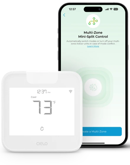 White Cielo Breez Max and Multi-Zone Mini-Split app screen on the Cielo Home app