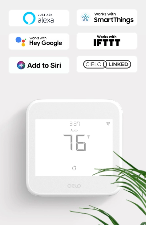 Voice commands for Alexa and Google to change AC temperature via Cielo Smart Thermostat Eco.