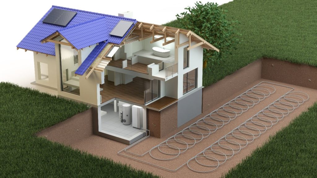 Geothermal HVAC Systems loops in ground. An advanced HVAC technology