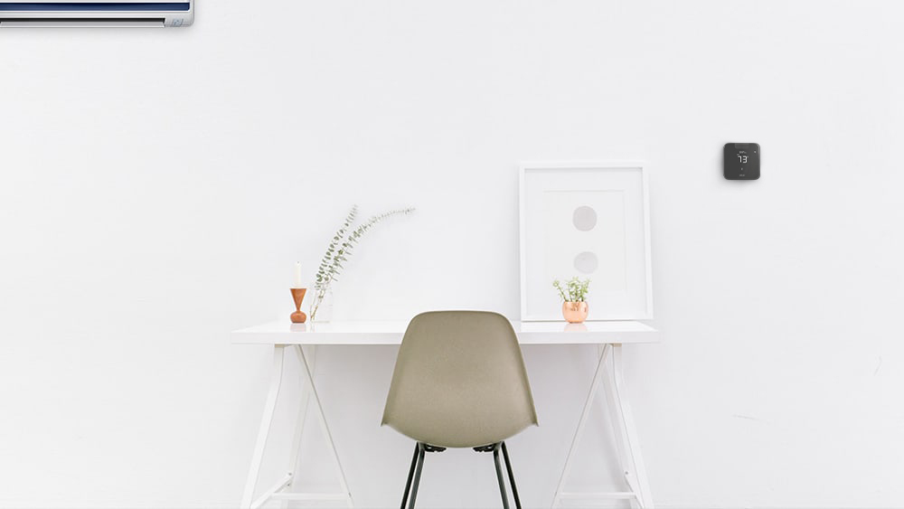 A study room. Breez Max, a smart thermostat for mini-split is installed on the wall maintaining ideal temperature