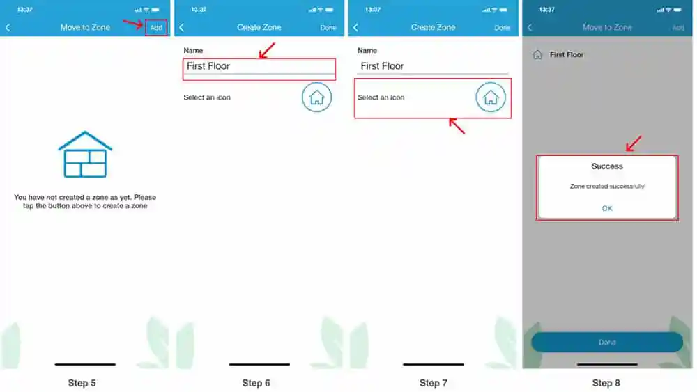 Cielo Home app zones creation screen