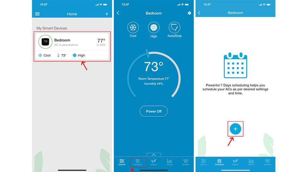 Cielo Breez Schedule app screen