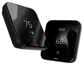 Cielo smart thermostat tilted home screen showing 67 temperature